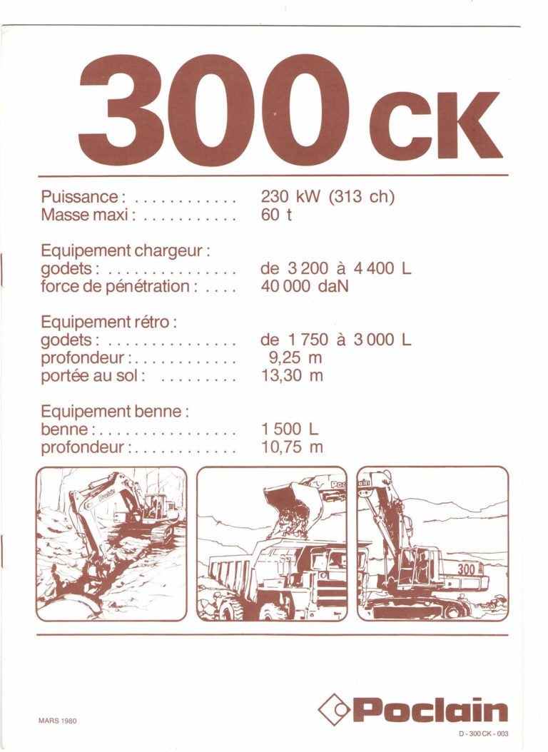 Poclain 300 CK - fiche technique