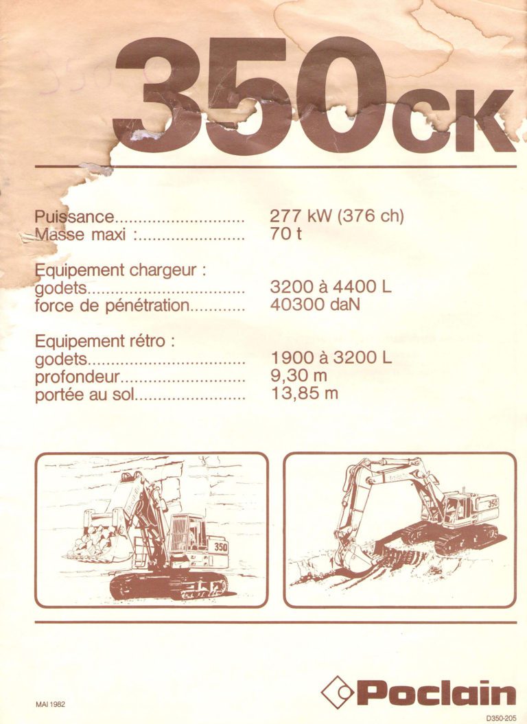 Poclain 350 - fiche technique